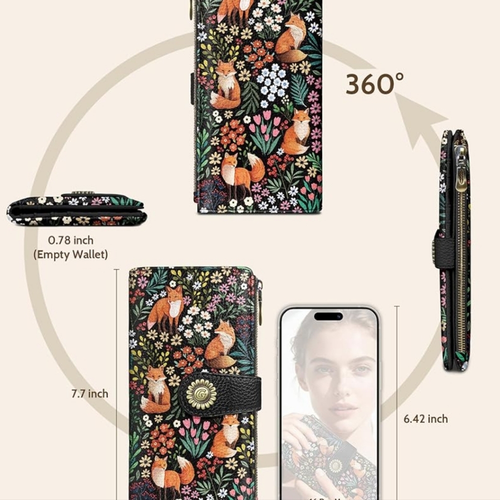 Floral Fox Pattern Wallet Phone Case - Picture 5 of 6